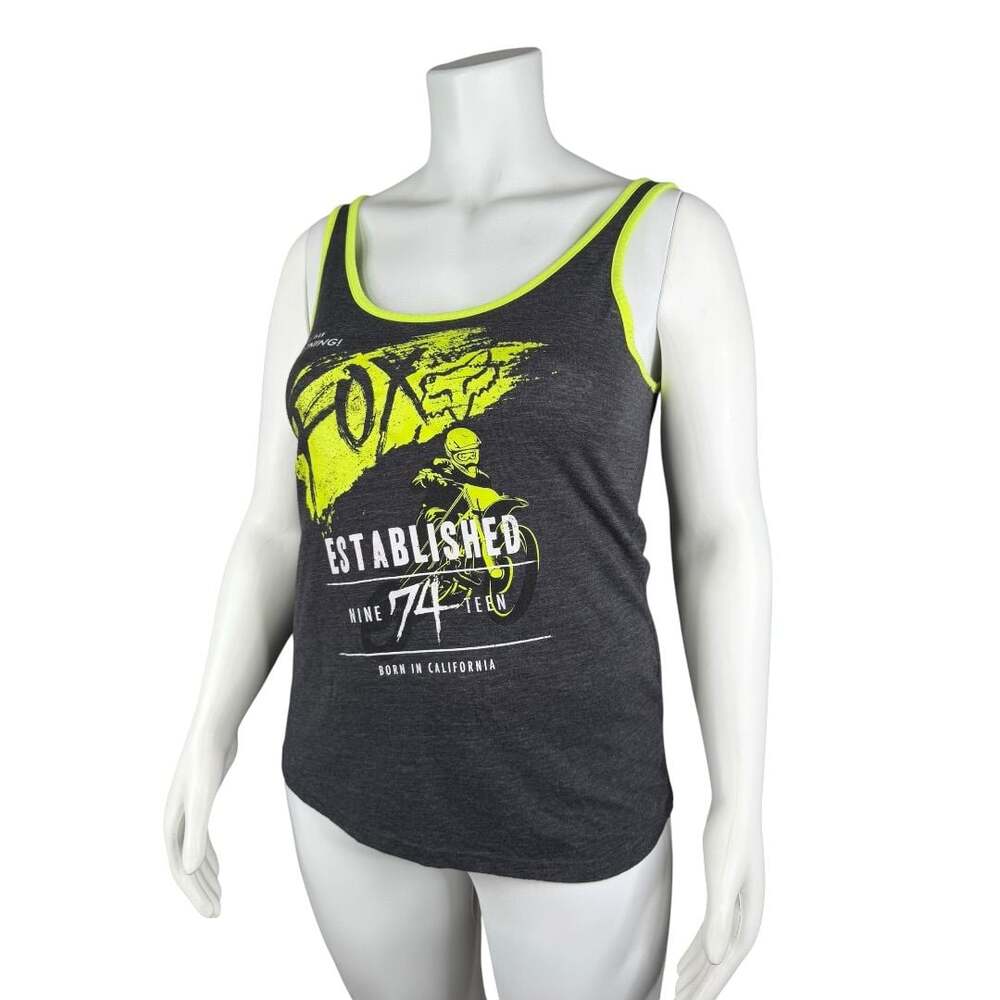 Fox Racing Established 74 Motocross Neon Yellow Gray Tank Top Women's Size XL